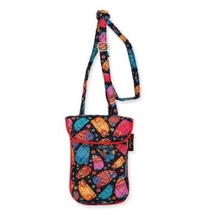 Laurel Burch Multi Feline Cats Quilted Cotton Small Flapover Crossbody Bag